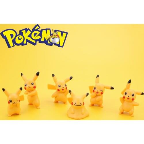 TAKARA TOMY 6PCS SET Pikachu Detective Pokemon Toy Hand made Model Gacha Doll Cake Decoration Action Figures Toys for KIDS