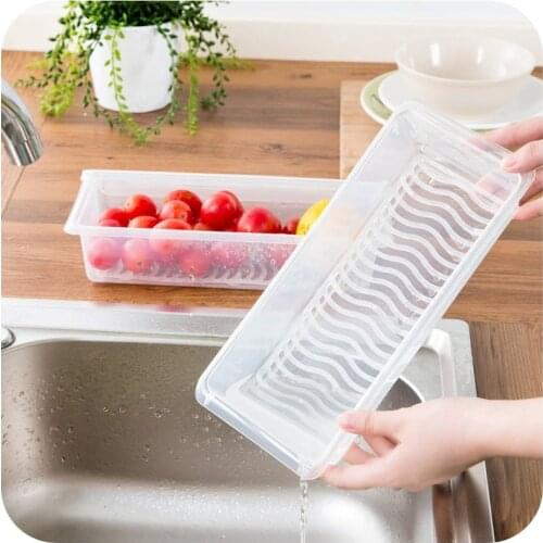 Food Fresh Storage Box Containers Kitchen Fridge Organizer Case Removable Drain Plate Tray For Keep Fruits Vegetables Meat Fish