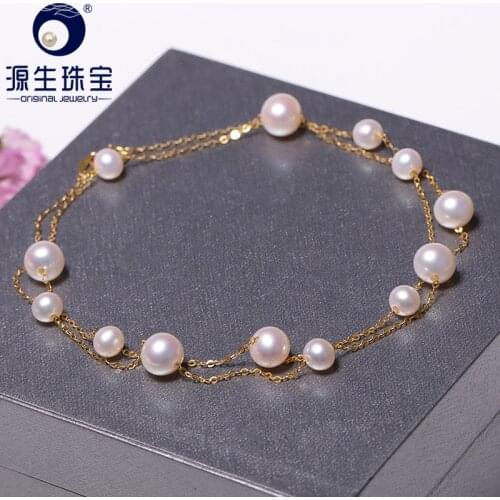 [YS] 18K Gold Au750 White Pearl Chain Necklace China Freshwater Pearl Necklace Fine Jewelry