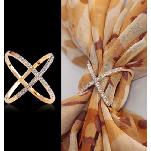 Rhinestone Brooches X Shape Scarf Buckle For Women Cross Hollow Scarves Buckle Brooch High Quality Jewelry Clothing Accesories