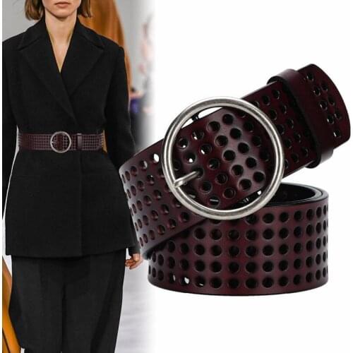 Womens belt leather belt widened hollowed simple wild Korean ring wide girdle decoration with skirt fur coat