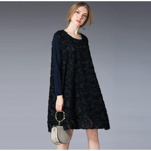 Euramerican spring new womens plus size dresses Chiffon loose crew neck high waist dress elegant suppleness Large size dresses