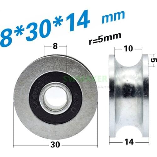 1pcs 8*30*14mm rolling bearing pulley/iron wheel, U grooved wheel, 6x30x14mm 10mm track guide wheel/rolling wheel, anti-rust