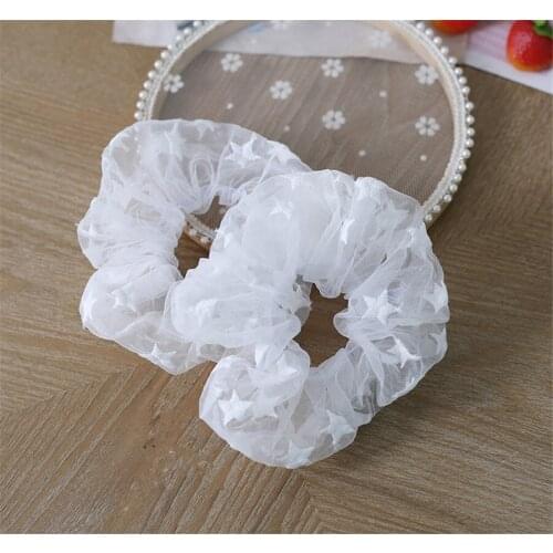1pcs Sweet Lolita Girl White Lace Embroidery Star Hairrope Handmade Hair Circle Hair Accessories B1594