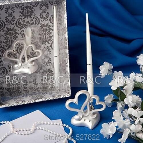 Free Shipping Double Hearts Wedding Pen Resin with Exquisite Packaging for Wedding Favors Gift Party Brithday Gift