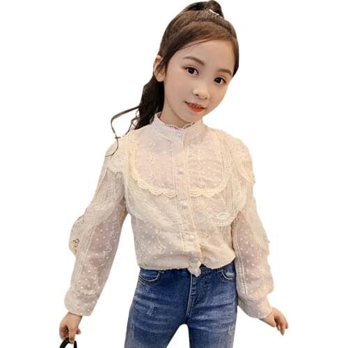 Blouse For Girls Lace Flower Girls Blouses Spring Autumn Girls Blouse Casual Style School Uniform For Girls 6 8 10 12 14