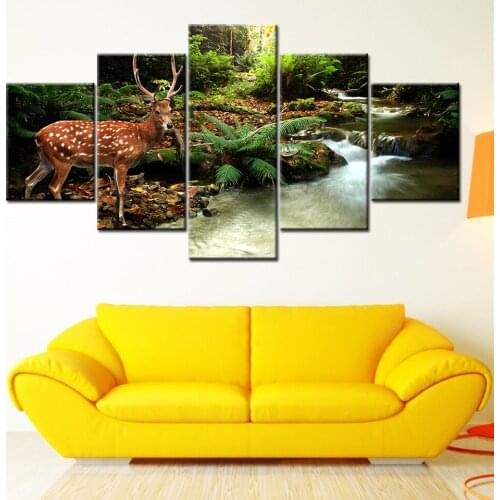 HD Prints Canvas Wall Art Living Room Home Decor Pictures 5 Pieces deer in nature forest Paintings Landscape Posters Framework