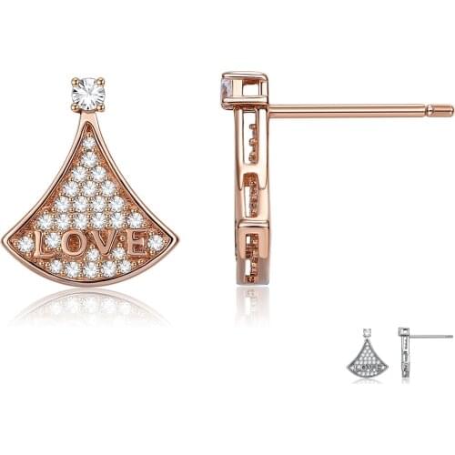 SILVERHOO Sterling Silver 925 Jewelry Geometry Shell Shape Earrings For Women Full CZ Lettering LOVE Stud Earring Romantic Gift