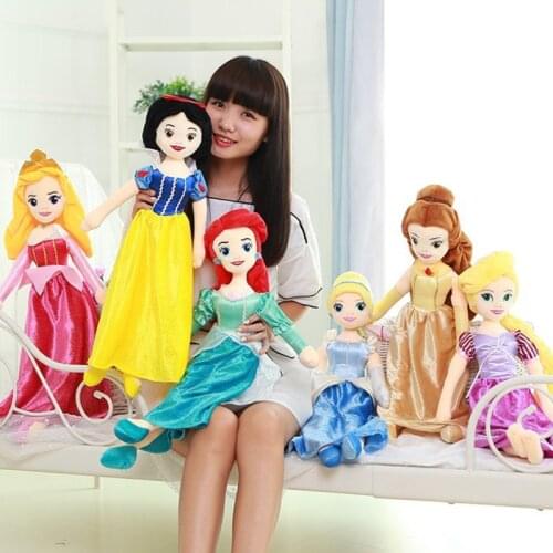 60cm Disney Princess Snow White Ariel Rapunzel Merida Cinderella Belle Princess Elsa Stuffed Animals Plush Doll Toy For Kid Gift