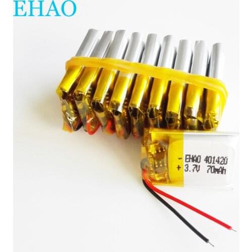 Wholesale 10 pcs 3.7V 70mAh 401420 Lithium Polymer LiPo Rechargeable Battery For Mp3 Mp4 PAD DVD DIY E-book bluetooth Headphone