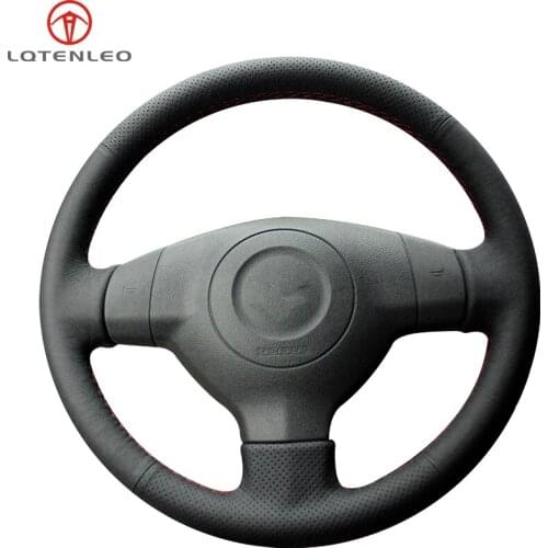 LQTENLEO Black Genuine Leather Steering Wheel Cover For Suzuki SX4 Splash Alto 2007-2015 Opel Agila Vauxhall Agila 2008-2015