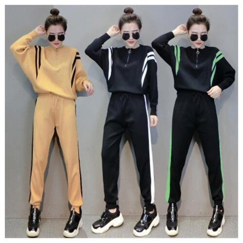 Fashion knitted half-zipper bat shirt top pants suit womens new slimming in autumn and winter of 2020