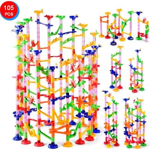 105 Pcs DIY Construction Marble Tracks Kids Educational Game Gifts Children Track Ball Marbles Pipe Blocks Marble Race Run Toy