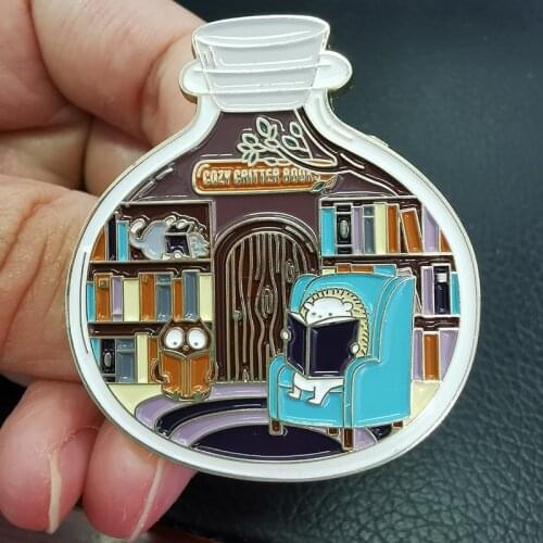 Cartoon Reading Book Hedgehog Bottle House Enamel Brooch Pin Backpack Hat Bag Lapel Pins Badges Fashion Jewelry Accessories