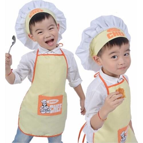 Kids Kitchen Cook Food Tools Family Accessories Children Junior Apron Chef Hat Pocket Sets 2Pcs