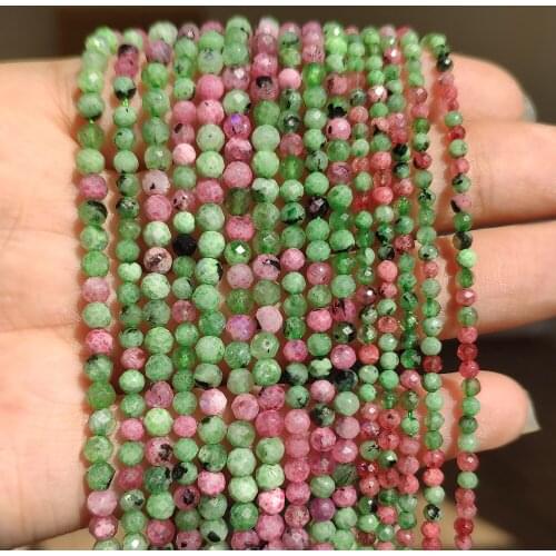 Natural Stone 2/3/4mm Rubys Emerals Faceted Green Red Mineral Loose Beads for Jewelry Making DIY Christmas Gift Bracelets 15