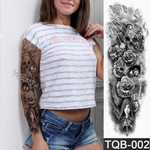 NEW 48*17cm Full Flower Arm Tattoo Sticker Praying Roses Text Skull Temporary Body paint Water Transfer fake Tatoo sleeve