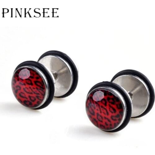 PINKSEE 2Pcs Resin Ear Plugs Stainless Steel Tunnels Screw Flesh Gauges Ear Expander Body Jewelry Piercing for Women Men