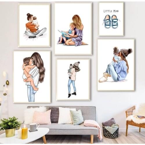 Mother and Child Daily Life Poster Super Mom Warm Family Canvas Painting Nordic Home Wall Decoration Art Picture for Bedroom