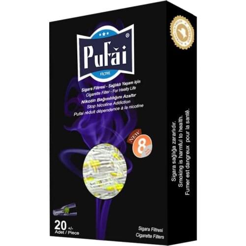 Pufai Disposable Cigarette Filters Tar Guard Blocker Compatible 8mm Regular 20 Piece Box Dark