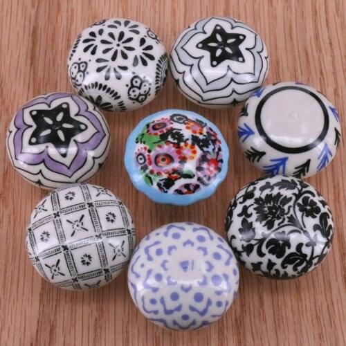 1PC Assorted Black Blue & White hand painted Ceramic knobs Kitchen Bedroom Furniture Door Cabinets Cupboard Pulls and handles