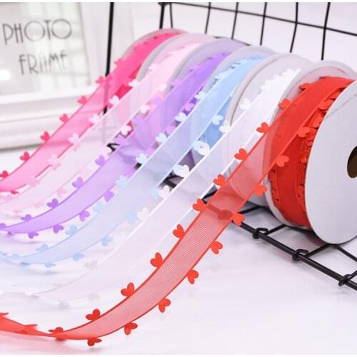 20Yards 2.5cm Wide Love Heart Organza Roll DIY Handmde Sewing Material Love Yarn Ribbon Birthday Wedding Gift Packaging Supplies