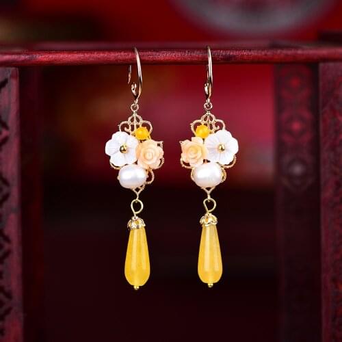 9MM Freshwater Pearl Drop Earrings Jewelry Earrings Simple Yellow Coloured Glaze Water Drop Pendant Boho Earrings Woman Bijoux