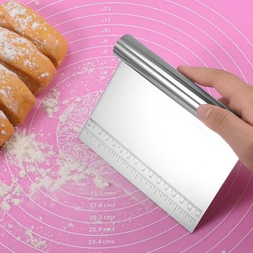 Stainless Steel Bowl Scraper Chopper Kitchen Food Scraper Icing Smoother Blade with Measuring Scale for Dough Cake Pizza CLH@8