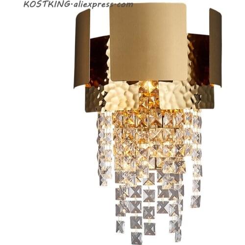 Modern crystal wall lamp for bedroom bedside gold LED sconces light fixtures living room decor TV wall lighting