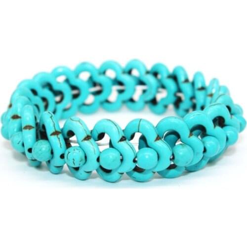 Ethnic Style Handmade Weave Stackable Green Turquoises Stone Stretchy Bracelet for Party Gift Jewelry