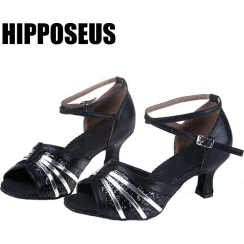 Girls Latin-Dance-Shoes Woman Latin dance shoes Ladies Ballroom Modern Tango Dancing Shoes Silver Practise Performance Shoes