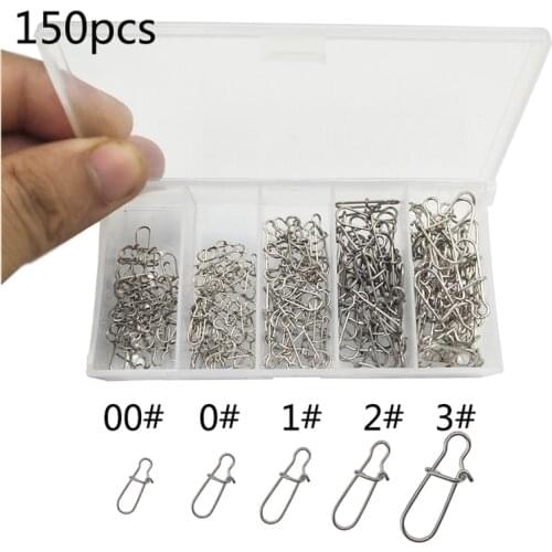 150pcs/box Stainless Steel Hook Fast Clip Lock Snap Swivel Solid Rings Safety Snaps Fishing Hook Connector Accessories 00#-3