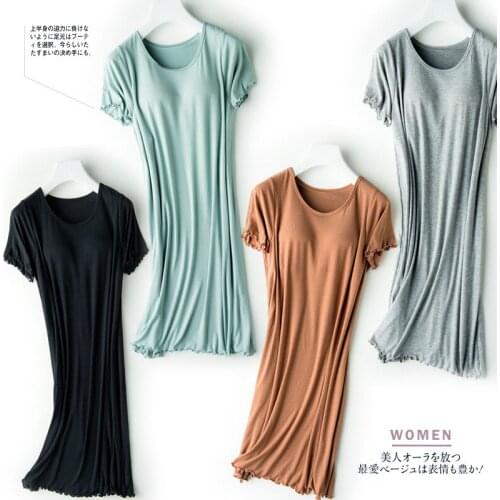 2020 hair nightdress breast pad short sleeve long skirt pajamas half sleeve loose fit thin large home dress womens summer home