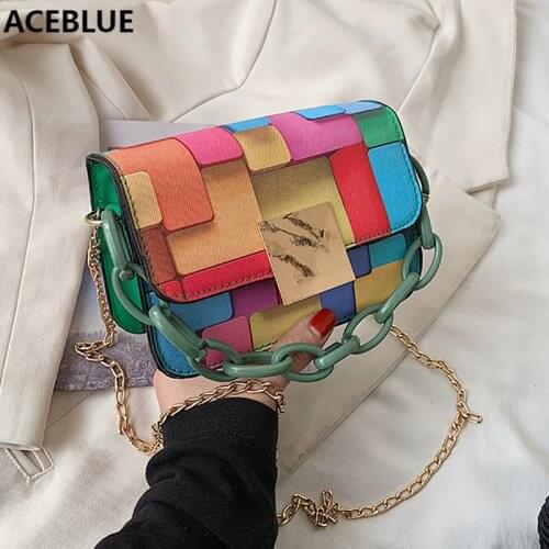 2021 New Summer Purse Hit Color Shoulder Bags for Women Chains Crossbody Messenger Bag Purse PU Leather Small Flap Handbag