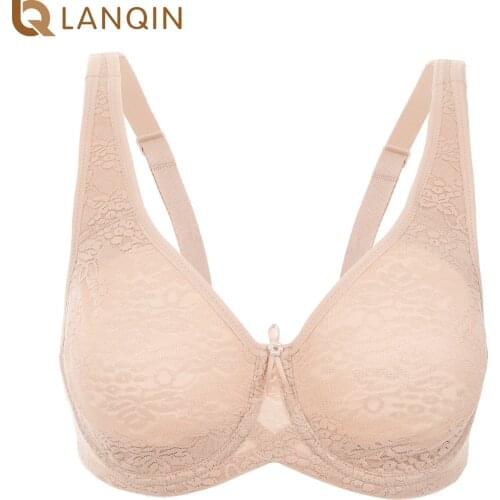 Womens Plus Size Smooth Floral Lace Bra T-shirt Full Coverage Underwire Non Padded Wide Padded Straps