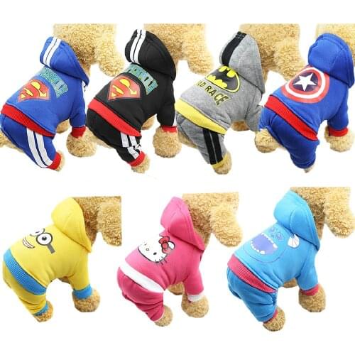 Adidog Winter Pet Dog Hoodie Clothes for Small Medium Dogs,Cartoons Warm Hooded Printed Four-legged Jacket,French Bulldog Coat