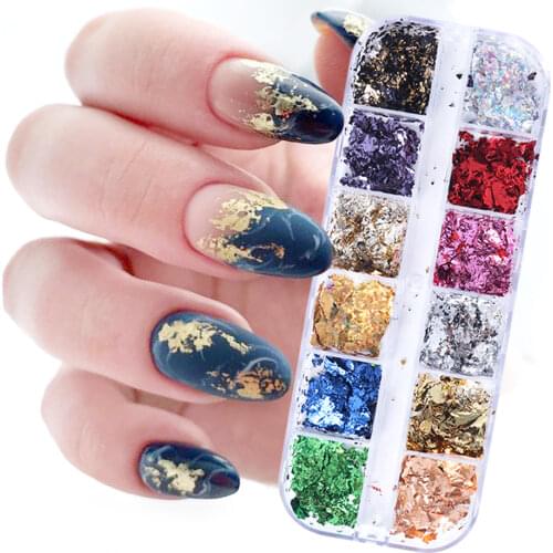12Grid Gold Foils Gorgeous Nails Glitter Flakes Paillette Chip Aluminum Nail Design Shinny Nail Art Decoration Accessories GL950