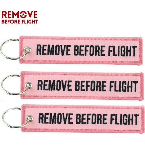 100 PCS Fashion Jewelry Chain Keychain for Cars Motorcycles Embroidery Key Chain Pink Key Fob REMOVE BEFORE FLIGHT Pink Keychain