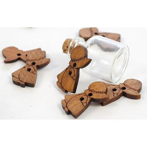 500pcs Wooden Buttons riding hood little Girl w/ hat Wood Beads 28X15mm sewing on Wood Buttons for diy painted brown