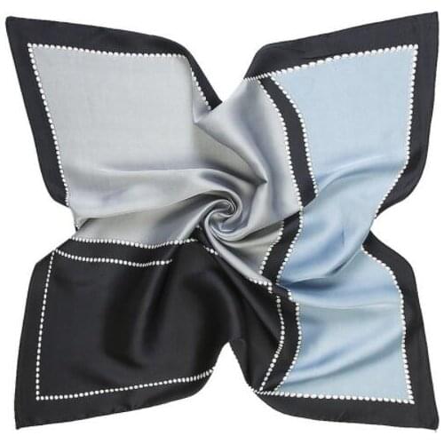 60cm*60cm 2019 New Luxury Brand Geometric Blue Patchwork Plaid Women Twill Silk Scarf Small Square Scarves Hijab Headband