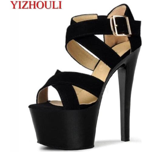 Women sexy high-heeled shoes platform ankle strap sandals in summer fashion black gladiator sandals 17cm