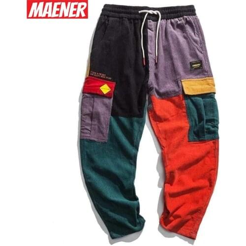 Hip Hop Cargo Pants Corduroy Sweatpants Men Harem Joggers Harajuku Trousers Loose Vintage Color Block Patchwork Street Pants