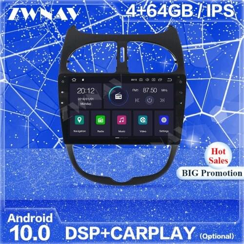 Carplay IPS 2 DIn Android 10 Screen For Peugeot 206 2000-2016 Auto Audio Radio Stereo Multimedia Player GPS Navigation Head Unit