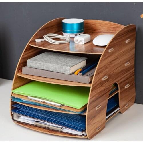 Wooden Color Office Desk Organizer DIY Document File Cabinet Multifunction Desk Accessories Storage Magazine Book Desk Shelf