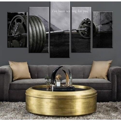 Home Decor HD Print Canvas Painting Modular Pictures 5 Pieces Barbell Gym Bodybuilding Poster Living Room Wall Art Frame