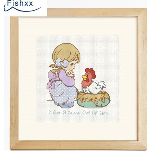 European Style Hanging Pastoral Style Cartoon Characters Fishxx Cross Stitch Kit H010 Girl and Little Cock DIY Embroidery
