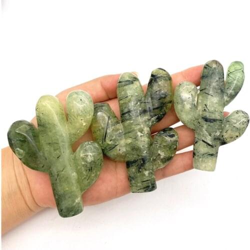 Beautiful 1PC Natural Prehnite Carved Crystal Cactus Figurine Healing Crystals Feng Shui Room Decor Natural Quartz Crystals