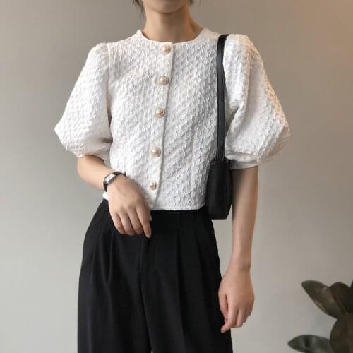2020 Summer O-Neck Short Puff Sleeve Elegant Blouses Boho Shirt Tops For Women Blusas Roupa Feminina