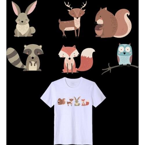 Fox Rabbit Animals Iron on Transfers For Clothing Fabric Baby Kids Applique Badge Hot Vinyl Heat Transfer Stickers Easy Press