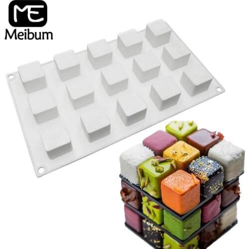Meibum 15 Cavity Silicone Cake Mold Rubiks Cube Shape Chocolate Mousse Dessert Mould Muffin Baking Tools Cake Decorating Molds